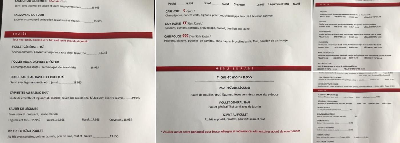 Dragon Thai Menu