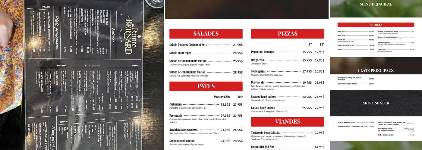 Restaurant La Pointe à Bernard Menu