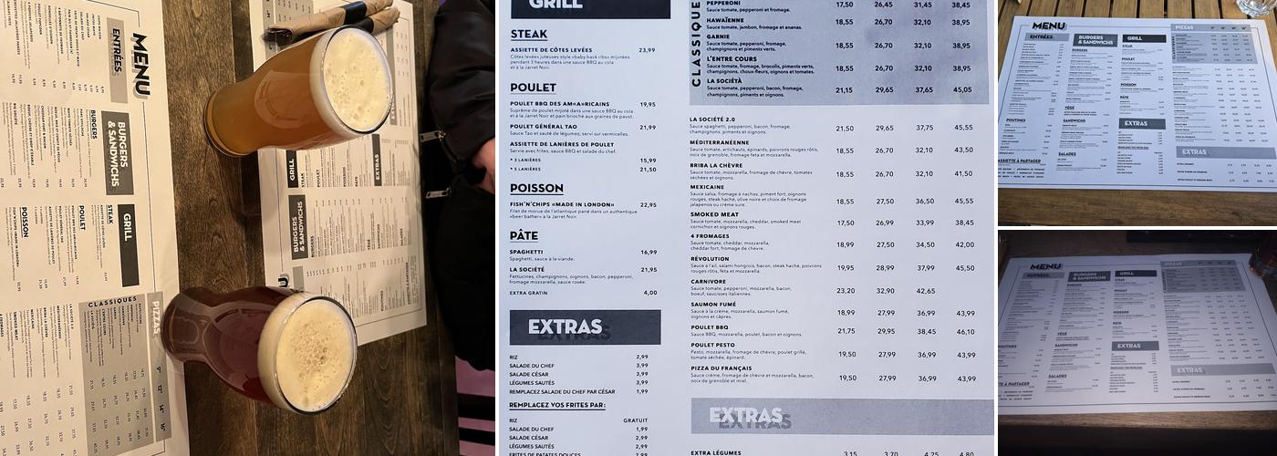 La Société - Microbrasserie & resto Menu