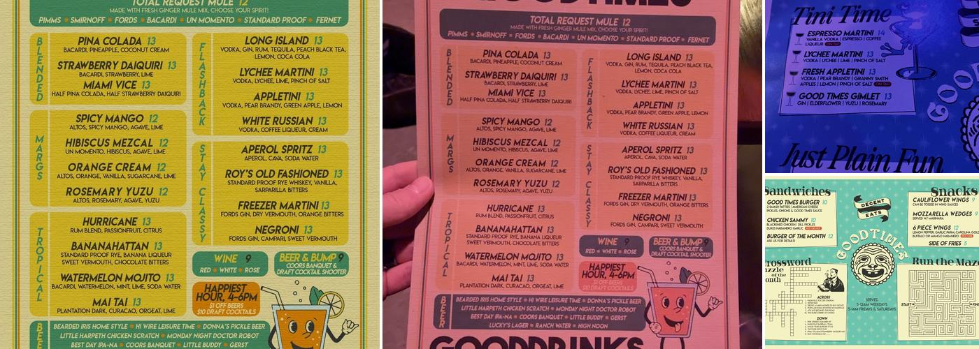GoodTimes Full Service bar Menu