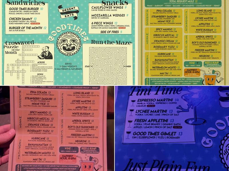 GoodTimes Full Service bar Menu