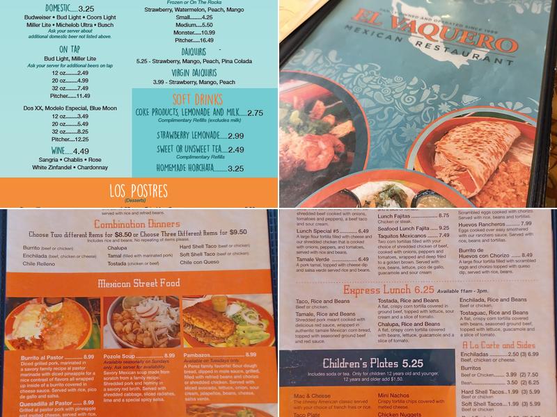 EL VAQUERO MEXICAN RESTAURANT Menu