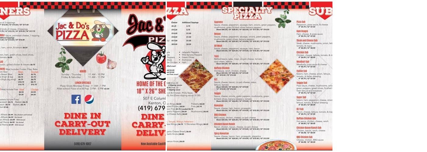 Jac & Do's Pizza Menu