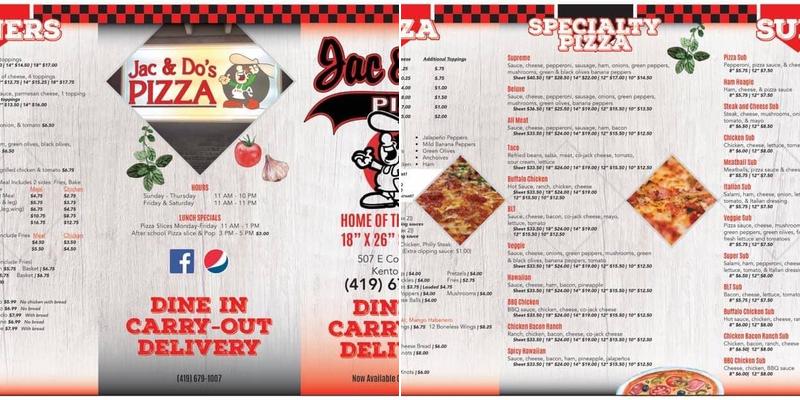 Jac & Do's Pizza Menu