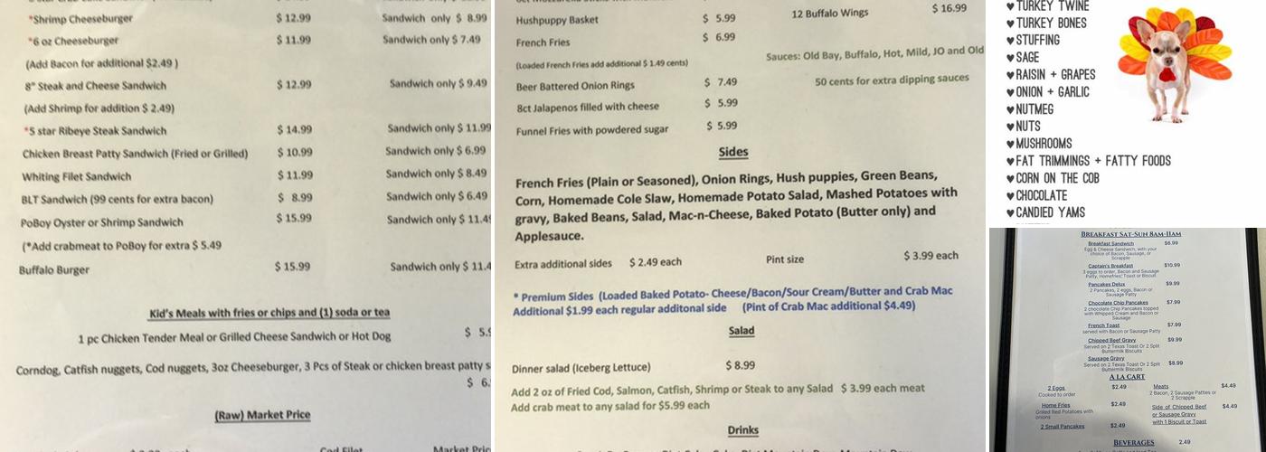 Peanut's Steak and Seafood Menu