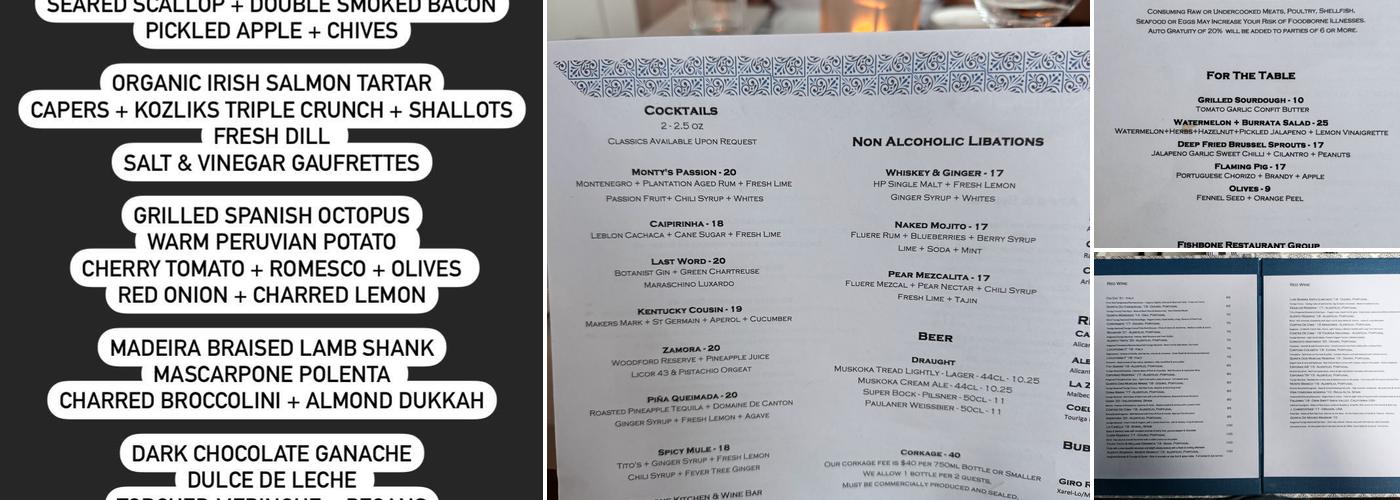 Fishbone Kitchen + Wine Bar Menu