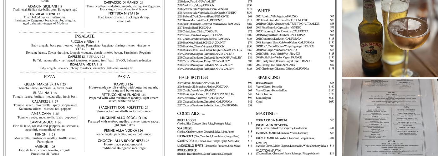 Avenue Friday Harbour Menu