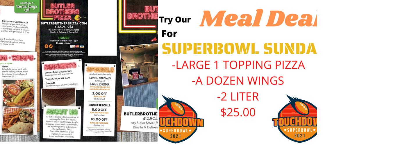 Butler Brothers Pizza Menu