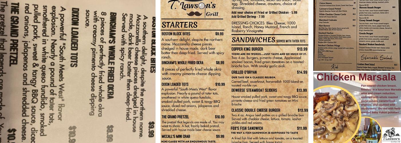 T Lawson’s Grill Menu