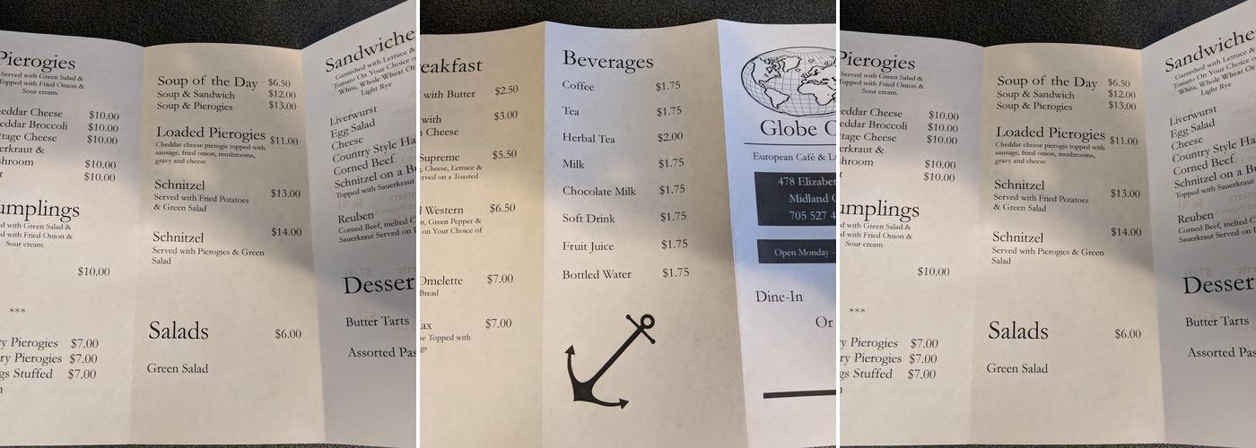 Globe Restaurant Menu