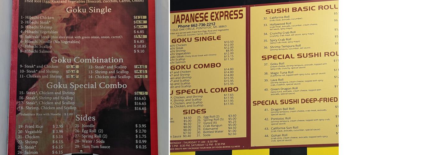 Goku Japanese Express Menu