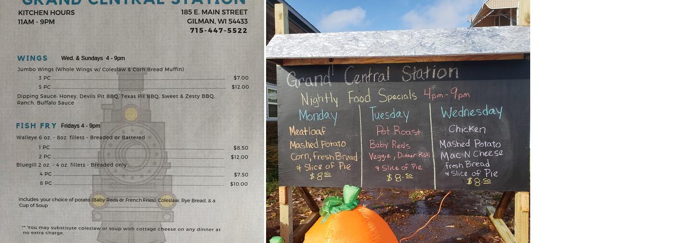 Grand Central Station Bar and Grill Menu