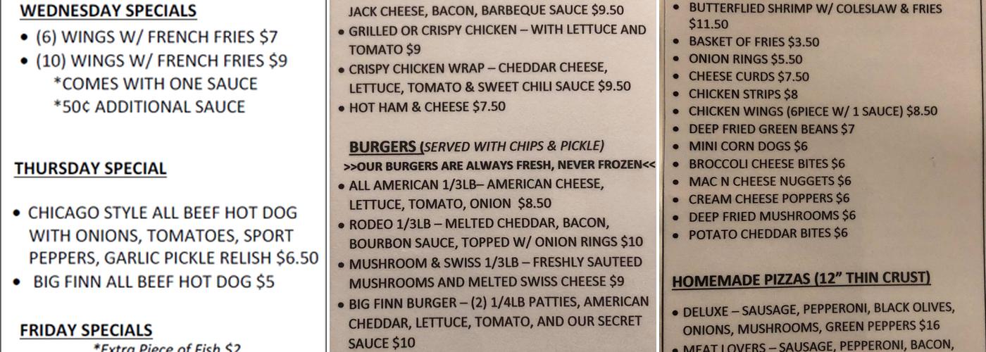 Flyin flyingFinn Bar and restutant Menu