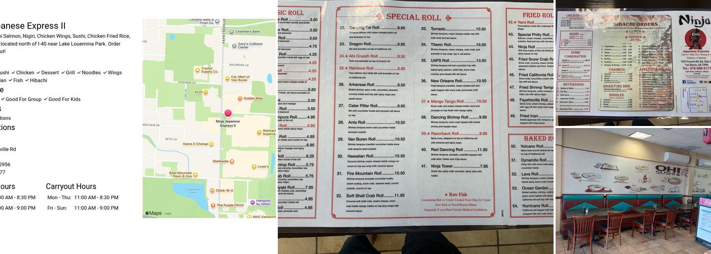Ninja Japanese express II Menu