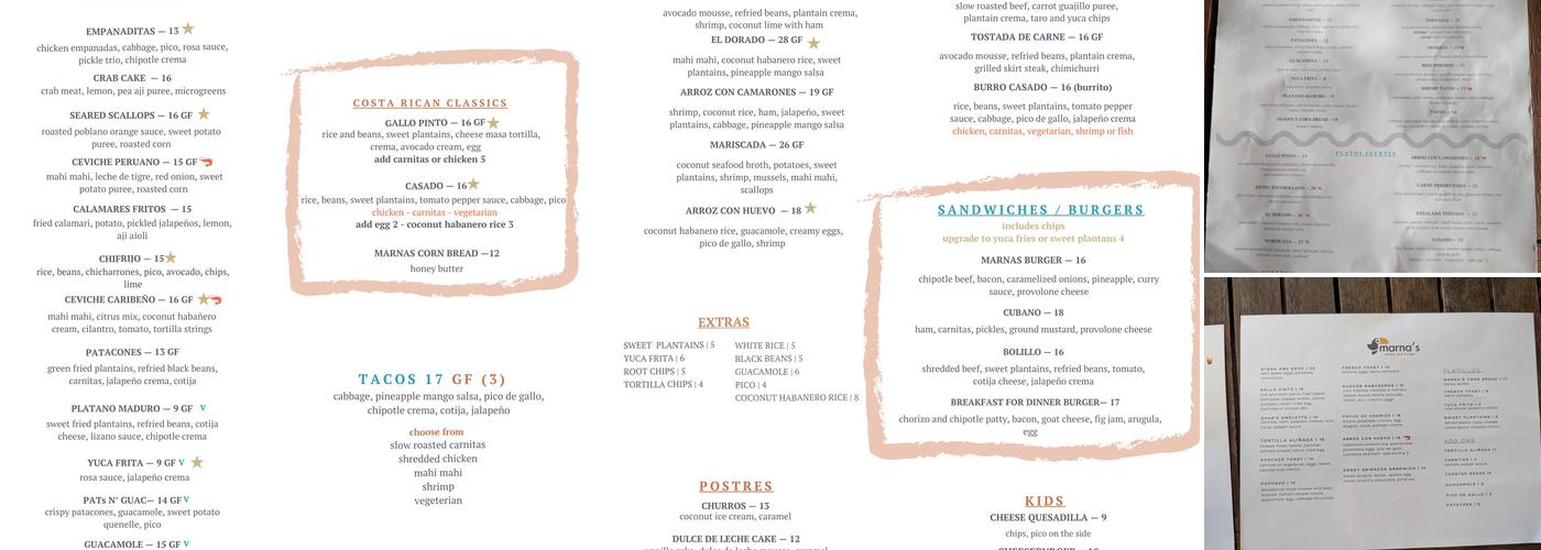 Marna's Eatery and Lounge Menu