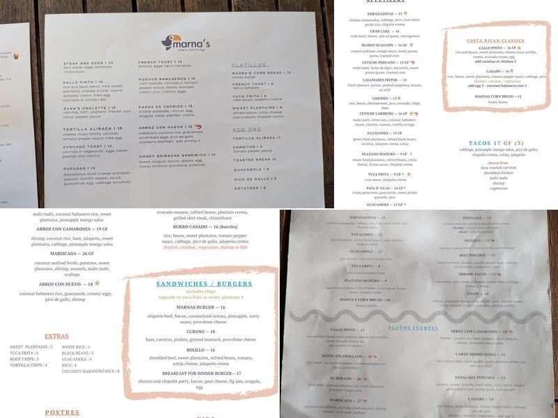 Marna's Eatery and Lounge Menu