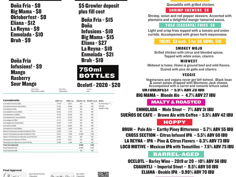 La Doña Cervecería Brewery Menu