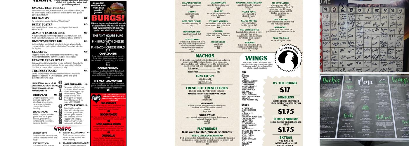 Malones Pint House Menu