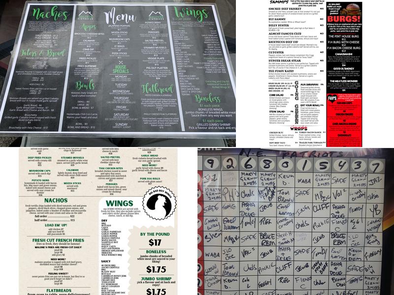 Malones Pint House Menu