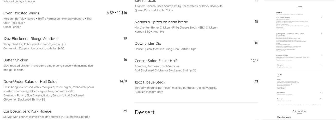 Downunder Menu