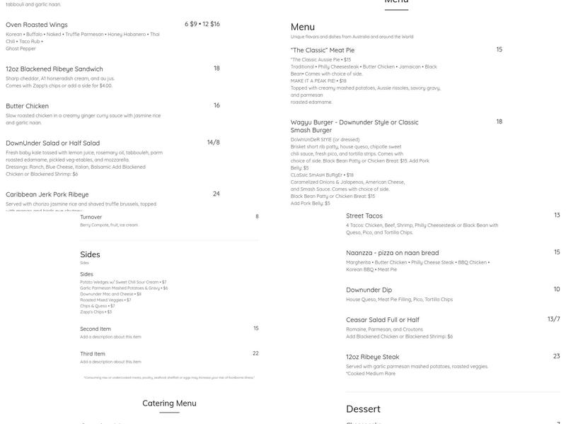 Downunder Menu