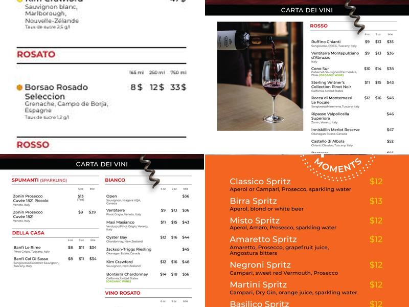 Pacini Trois-Rivières Menu