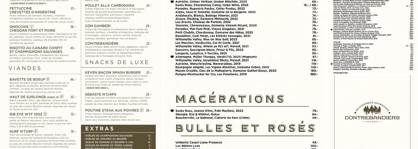 Les Contrebandiers Boissonnerie gourmande Menu