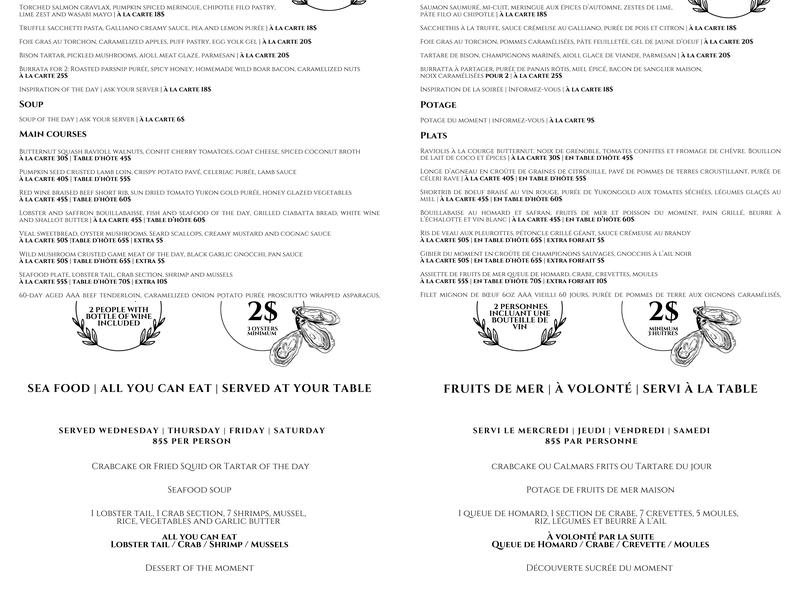 Restaurant Le Rouge Vin Menu