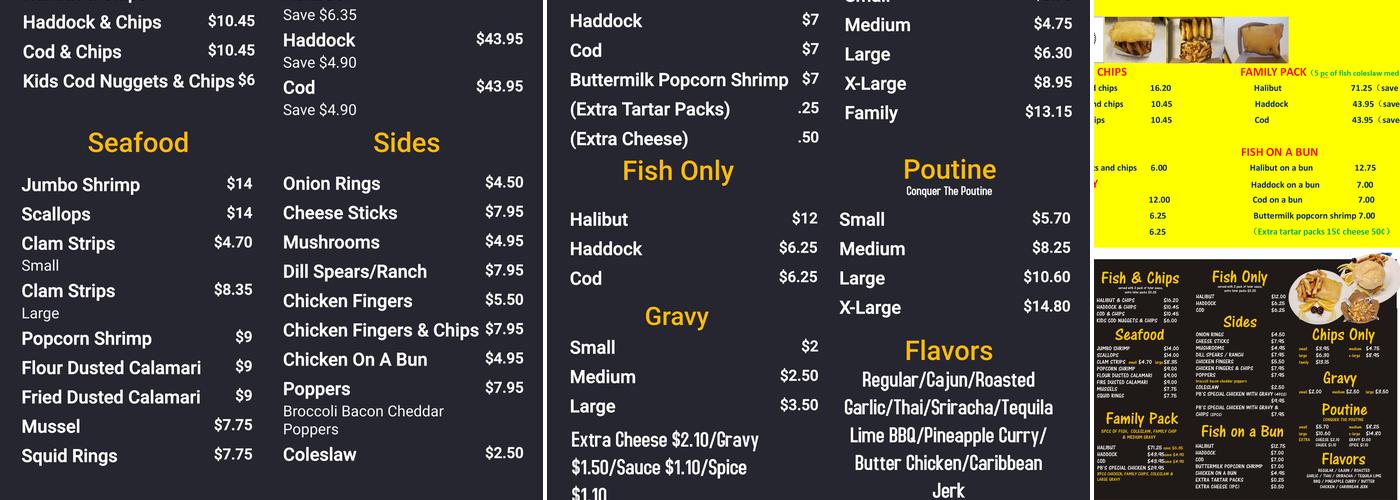 P B's Fish & Chips Menu