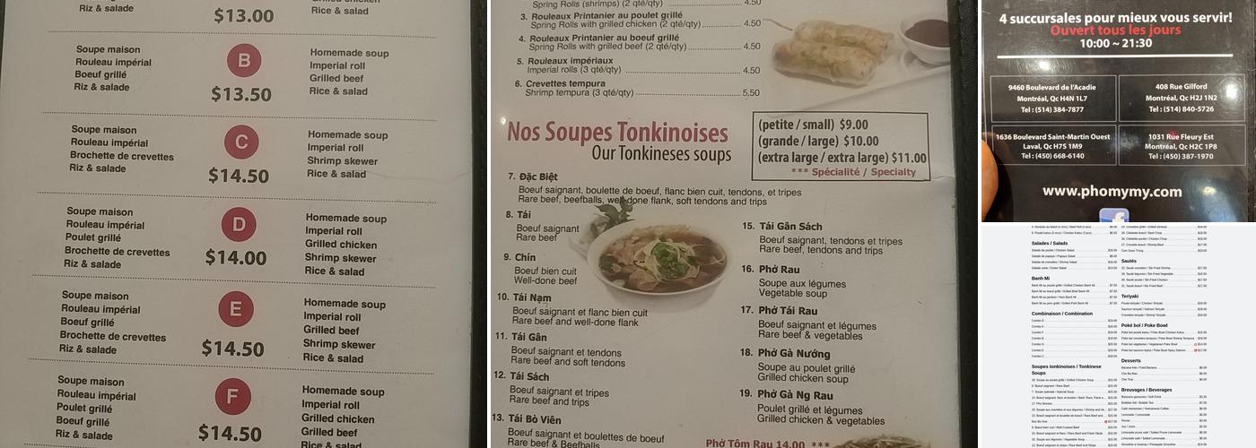 Phở Mymy Menu