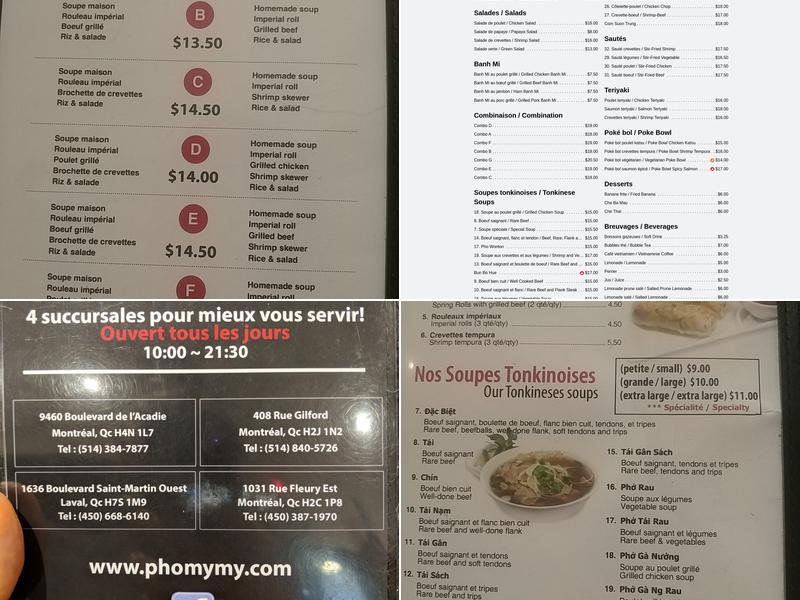Phở Mymy Menu