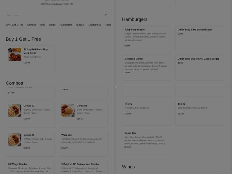 Buffalo Bill Wings Menu