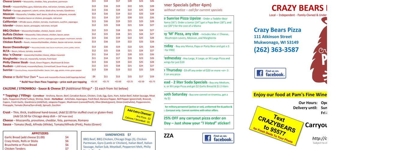 Crazy Bears BBQ Menu