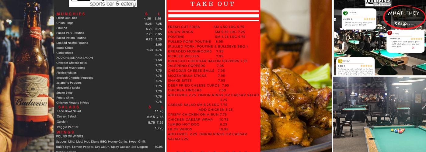 Dunlop Billiards Menu