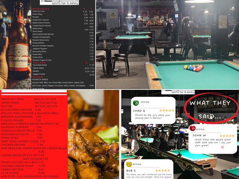 Dunlop Billiards Menu