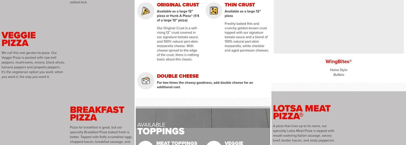 Hunt Brothers Pizza Menu