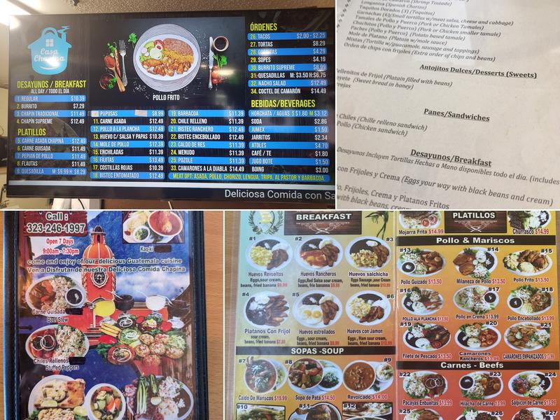 Casa Chapina Menu