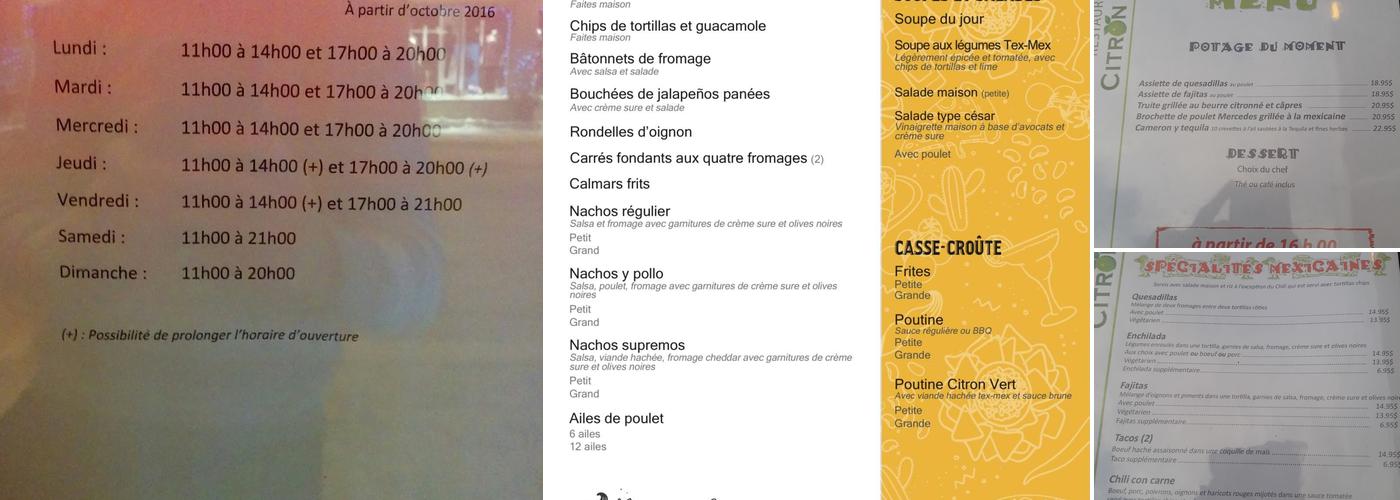 Restaurant Citron Vert Menu