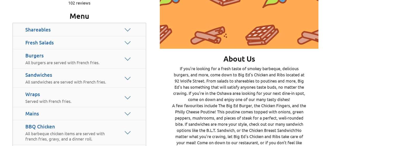 Big Ed's Chicken and Ribs Menu