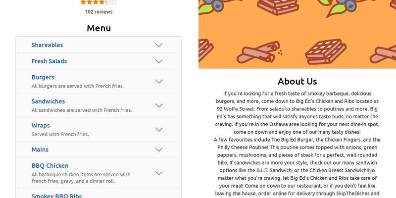 Big Ed's Chicken and Ribs Menu