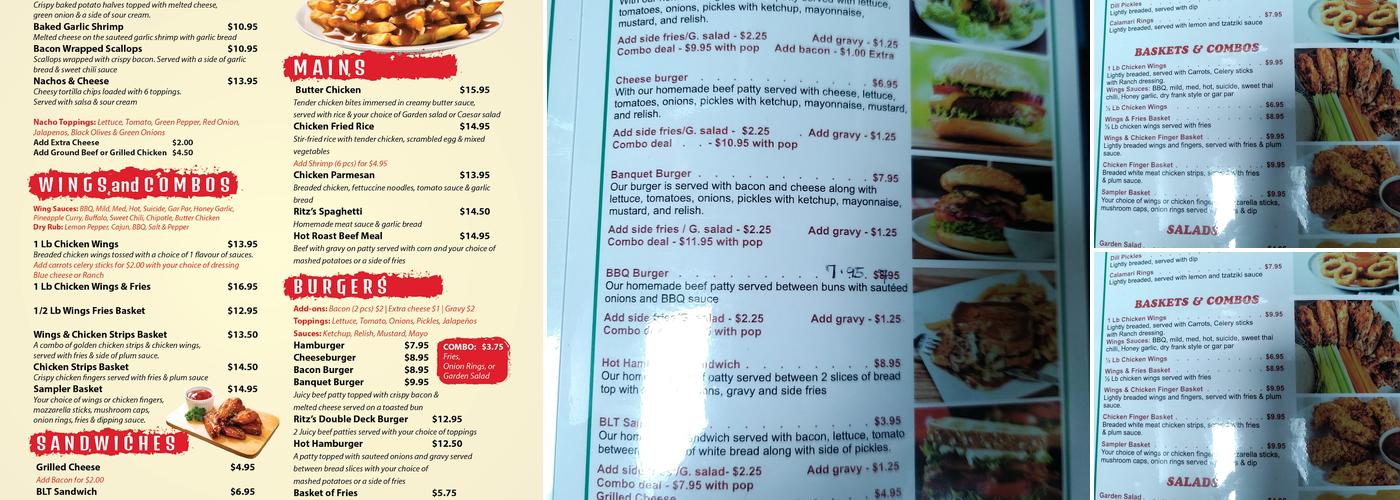 Ritz Bites Bar and Grill Menu