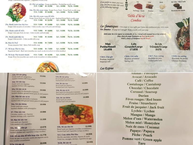 Pho Hao Menu