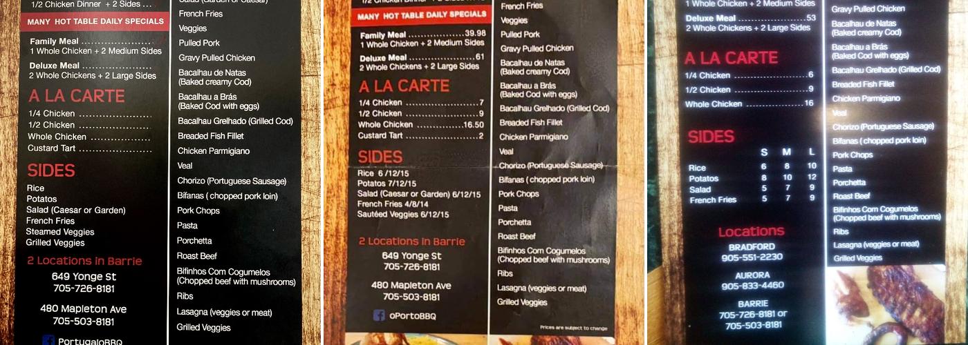 OPORTO BBQ Mapleton Menu