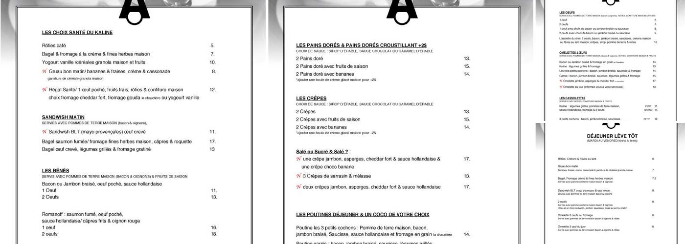 Kaline Resto Pub Menu