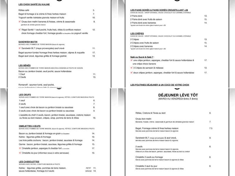 Kaline Resto Pub Menu