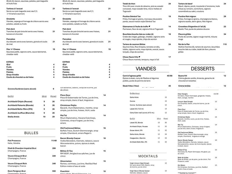 La Betise - Verdun Menu