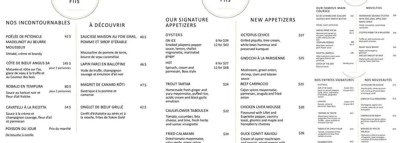 Chez BOSS & Fils Menu