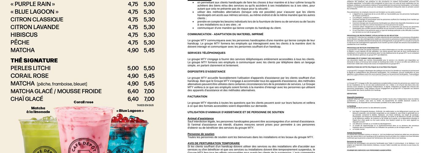 Café Dépôt Mail Champlain Menu