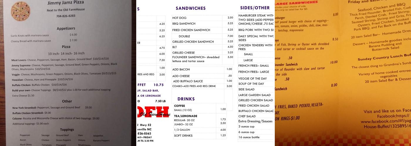 The Old FarmHouse Buffet Menu
