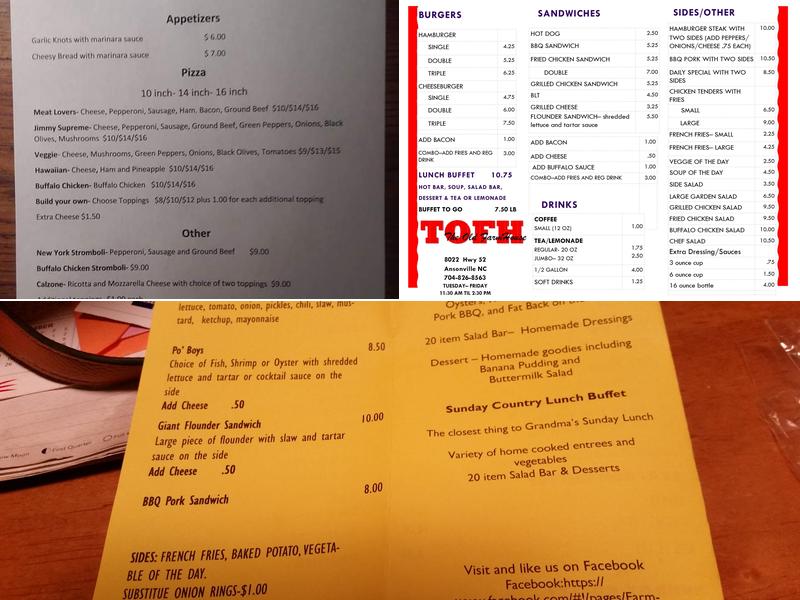 The Old FarmHouse Buffet Menu